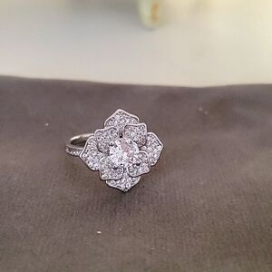 Sterling Silver Ring with Clear CZ & Diamond Chips  NWOT
